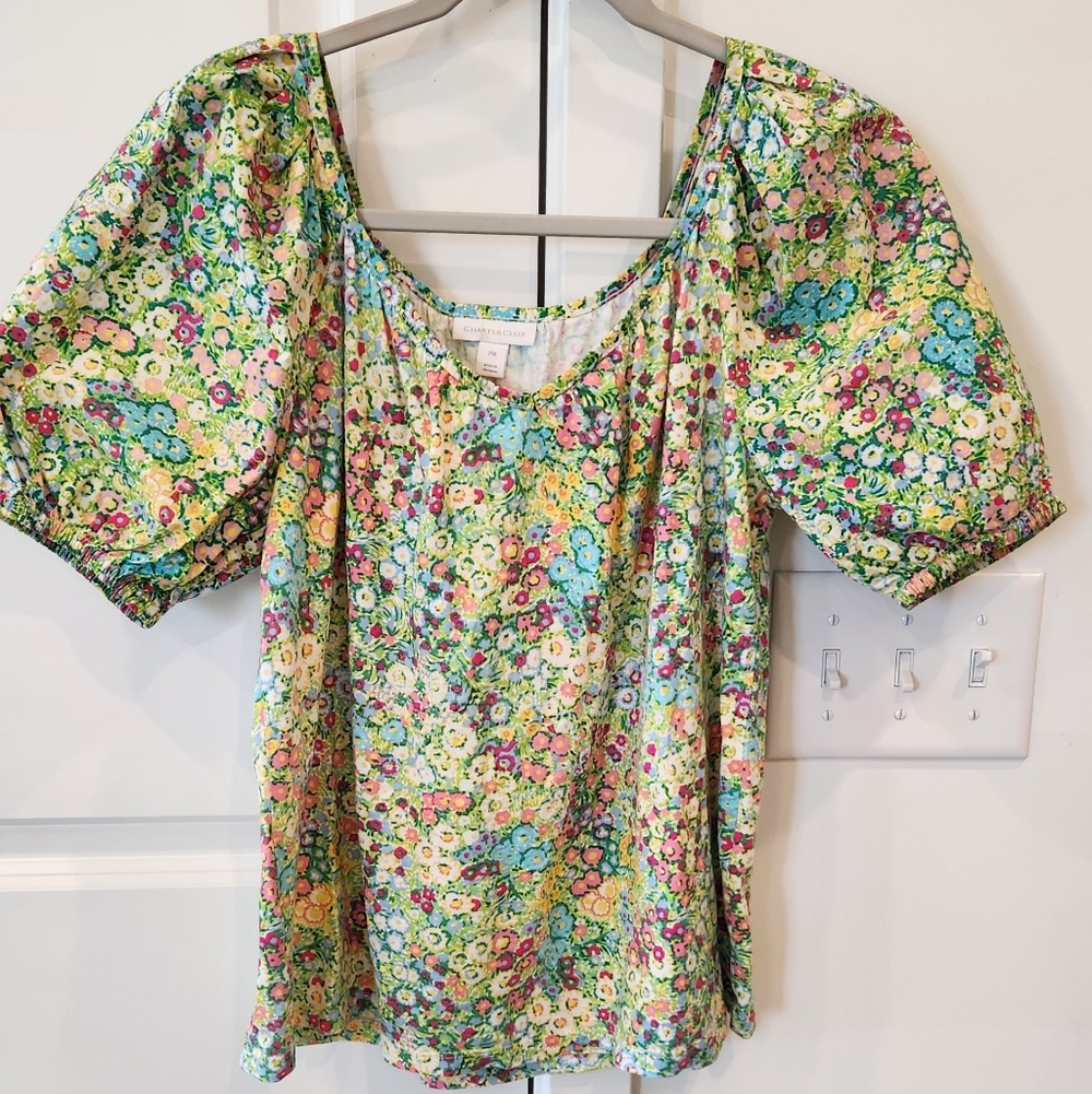 Floral Puff-Sleeve Blouse - Multicolor